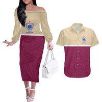 Queensland Samoa Custom Couples Matching Off The Shoulder Long Sleeve Dress and Hawaiian Shirt Maroon Pacific Polynesian Tribal Pattern LT9 Maroon - Polynesian Pride