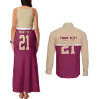 Queensland Samoa Custom Couples Matching Tank Maxi Dress and Long Sleeve Button Shirt Maroon Pacific Polynesian Tribal Pattern LT9 - Polynesian Pride