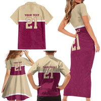 Queensland Samoa Custom Family Matching Short Sleeve Bodycon Dress and Hawaiian Shirt Maroon Pacific Polynesian Tribal Pattern