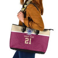 Queensland Samoa Custom Leather Tote Bag Maroon Pacific Polynesian Tribal Pattern