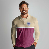 Queensland Samoa Custom Long Sleeve Polo Shirt Maroon Pacific Polynesian Tribal Pattern
