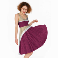 Queensland Samoa Custom Midi Dress Maroon Pacific Polynesian Tribal Pattern - Polynesian Pride