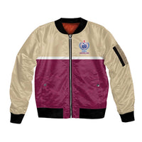 Queensland Samoa Custom Sleeve Zip Bomber Jacket Maroon Pacific Polynesian Tribal Pattern