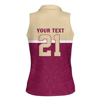 Queensland Samoa Custom Women Sleeveless Polo Shirt Maroon Pacific Polynesian Tribal Pattern