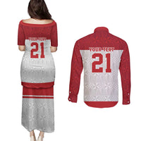 Queensland Tonga Custom Couples Matching Puletasi and Long Sleeve Button Shirt QLD with Tongan Ngatu Pattern LT9 - Polynesian Pride