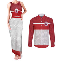 Queensland Tonga Custom Couples Matching Tank Maxi Dress and Long Sleeve Button Shirt QLD with Tongan Ngatu Pattern LT9 Red - Polynesian Pride