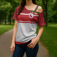 Queensland Tonga Custom Cross Shoulder Shirt QLD with Tongan Ngatu Pattern LT9 - Polynesian Pride