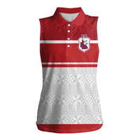 Queensland Tonga Custom Women Sleeveless Polo Shirt QLD with Tongan Ngatu Pattern