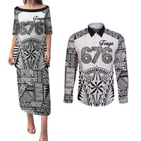 Personalised Tonga 676 Couples Matching Puletasi and Long Sleeve Button Shirt Tribal Kupesi Ngatu Unique LT9 White - Polynesian Pride