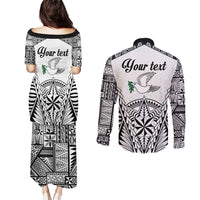 Personalised Tonga 676 Couples Matching Puletasi and Long Sleeve Button Shirt Tribal Kupesi Ngatu Unique LT9 - Polynesian Pride