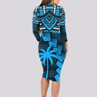 Fiji Rugby Long Sleeve Bodycon Dress Go Fijian Tapa Arty with World Cup Vibe LT9 - Polynesian Pride