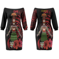 Huli Wigmen Tribe Hela Province Couples Matching Off The Shoulder Long Sleeve Dress and Hawaiian Shirt Papua New Guinea Indigenous Pattern LT9 - Polynesian Pride