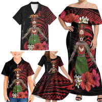 Huli Wigmen Tribe Hela Province Family Matching Off Shoulder Maxi Dress and Hawaiian Shirt Papua New Guinea Indigenous Pattern LT9 - Polynesian Pride
