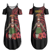 Huli Wigmen Tribe Hela Province Family Matching Summer Maxi Dress and Hawaiian Shirt Papua New Guinea Indigenous Pattern LT9 Mom's Dress Black - Polynesian Pride