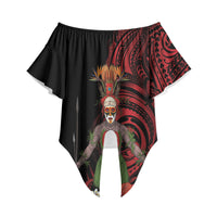 Huli Wigmen Tribe Hela Province Off Shoulder Wrap Waist Top Papua New Guinea Indigenous Pattern LT9 Black - Polynesian Pride