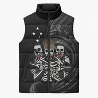 Skeleton Tribe Simbu Province Sleeveless Puffer Jacket Papua New Guinea Indigenous Pattern LT9 Unisex Black - Polynesian Pride