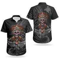 Mokomoko Tribe Eastern Highlands Province Couples Matching Off The Shoulder Long Sleeve Dress and Hawaiian Shirt Papua New Guinea Indigenous Pattern LT9 - Polynesian Pride