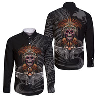 Mokomoko Tribe Eastern Highlands Province Family Matching Off Shoulder Short Dress and Hawaiian Shirt Papua New Guinea Indigenous Pattern LT9 Dad's Shirt - Long Sleeve Black - Polynesian Pride