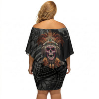Mokomoko Tribe Eastern Highlands Province Off Shoulder Short Dress Papua New Guinea Indigenous Pattern LT9 - Polynesian Pride