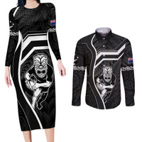 New Zealand Aotearoa Rugby Couples Matching Long Sleeve Bodycon Dress and Long Sleeve Button Shirts Black Fern Maori Tribal Sporty Style LT9 Black - Polynesian Pride