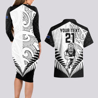 Custom New Zealand Rugby Couples Matching Long Sleeve Bodycon Dress and Hawaiian Shirt Proud Aoteroa Stylised Maori Koru LT9 - Polynesian Pride