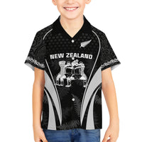 New Zealand Aotearoa Rugby Family Matching Off Shoulder Short Dress and Hawaiian Shirt Haka Dance Mixed Silver Fern Sporty Style LT9 Son's Shirt Black - Polynesian Pride