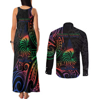 New Caledonia Polynesian Tatoo Personalised Couples Matching Tank Maxi Dress and Long Sleeve Button Shirt