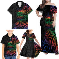 New Caledonia Polynesian Tatoo Personalised Family Matching Off Shoulder Maxi Dress and Hawaiian Shirt