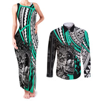 personalised-polynesia-skull-couples-matching-tank-maxi-dress-and-long-sleeve-button-shirts-tattoo-in-the-style-of-maori-with-marine-life-aqua
