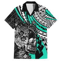 personalised-polynesia-skull-family-matching-off-shoulder-maxi-dress-and-hawaiian-shirt-tattoo-in-the-style-of-maori-with-marine-life-aqua