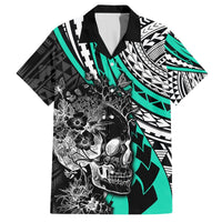 Personalised Polynesia Skull Hawaiian Shirt Tattoo In The Style Of Maori With Marine Life Aqua LT9 Aqua - Polynesian Pride