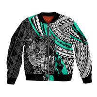 Personalised Polynesia Skull Sleeve Zip Bomber Jacket Tattoo In The Style Of Maori With Marine Life Aqua LT9 Unisex Aqua - Polynesian Pride