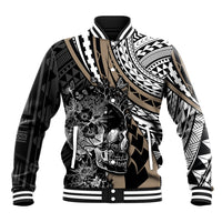 Personalised Polynesia Skull Baseball Jacket Tattoo In The Style Of Maori With Marine Life Gold LT9 Unisex Gold - Polynesian Pride
