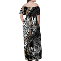 personalised-polynesia-skull-family-matching-off-shoulder-maxi-dress-and-hawaiian-shirt-tattoo-in-the-style-of-maori-with-marine-life-gold
