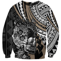 Personalised Polynesia Skull Sweatshirt Tattoo In The Style Of Maori With Marine Life Gold LT9 Unisex Gold - Polynesian Pride