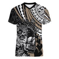 personalised-polynesia-skull-women-v-neck-t-shirt-tattoo-in-the-style-of-maori-with-marine-life-gold