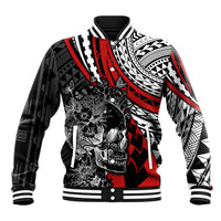 Personalised Polynesia Skull Baseball Jacket Tattoo In The Style Of Maori With Marine Life Red LT9 Unisex Red - Polynesian Pride