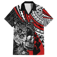Personalised Polynesia Skull Hawaiian Shirt Tattoo In The Style Of Maori With Marine Life Red LT9 Red - Polynesian Pride