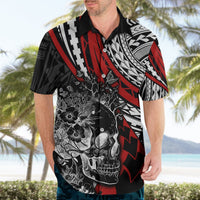 Personalised Polynesia Skull Hawaiian Shirt Tattoo In The Style Of Maori With Marine Life Red LT9 - Polynesian Pride