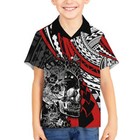 Personalised Polynesia Skull Hawaiian Shirt Tattoo In The Style Of Maori With Marine Life Red LT9 - Polynesian Pride