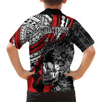 Personalised Polynesia Skull Hawaiian Shirt Tattoo In The Style Of Maori With Marine Life Red LT9 - Polynesian Pride