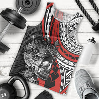 Personalised Polynesia Skull Men Tank Top Tattoo In The Style Of Maori With Marine Life Red LT9 Red - Polynesian Pride