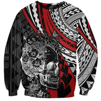 Personalised Polynesia Skull Sweatshirt Tattoo In The Style Of Maori With Marine Life Red LT9 Unisex Red - Polynesian Pride
