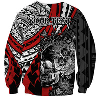 Personalised Polynesia Skull Sweatshirt Tattoo In The Style Of Maori With Marine Life Red LT9 - Polynesian Pride