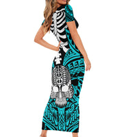 personalised-polynesia-skull-family-matching-short-sleeve-bodycon-dress-and-hawaiian-shirt-with-boars-tusk-aqua-arty-vibe