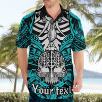 Personalised Polynesia Skull Hawaiian Shirt With Boars Tusk Aqua Arty Vibe LT9 - Polynesian Pride