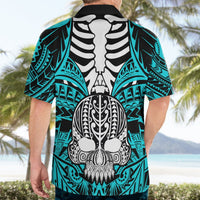 Personalised Polynesia Skull Hawaiian Shirt With Boars Tusk Aqua Arty Vibe LT9 - Polynesian Pride