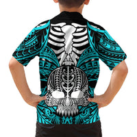 Personalised Polynesia Skull Hawaiian Shirt With Boars Tusk Aqua Arty Vibe LT9 - Polynesian Pride