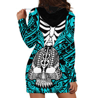 Personalised Polynesia Skull Hoodie Dress With Boars Tusk Aqua Arty Vibe LT9 - Polynesian Pride