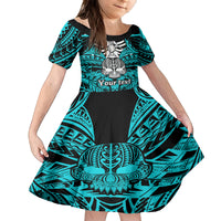 Personalised Polynesia Skull Kid Short Sleeve Dress With Boars Tusk Aqua Arty Vibe LT9 KID Aqua - Polynesian Pride